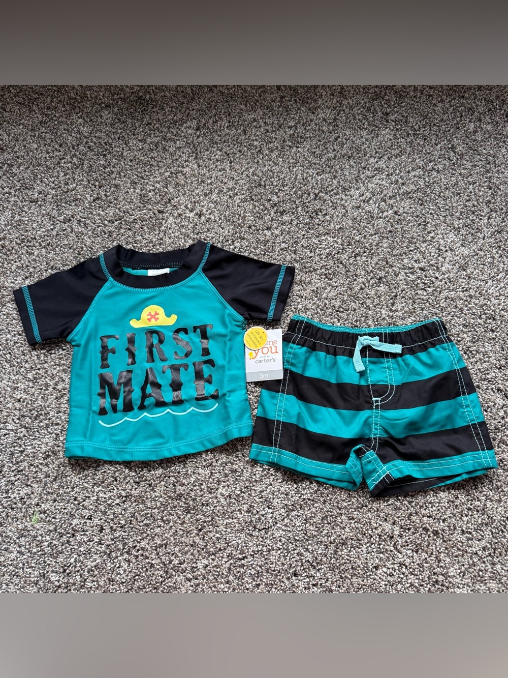 NEW Carter's Teal & Black 'First Mate' Rashguard Set